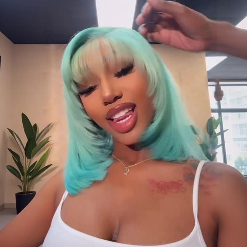 SWAY Pastel Green 8 10 12 inch Short Bob Human Hair Wig Side Part With Bangs