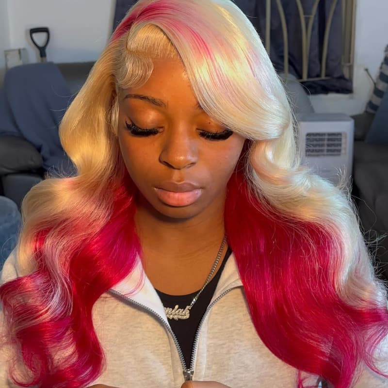 SWAY Peekaboo 613 Blonde Burgundy Red Highlights 13x4 Lace Front Human Hair Wigs 200 Density