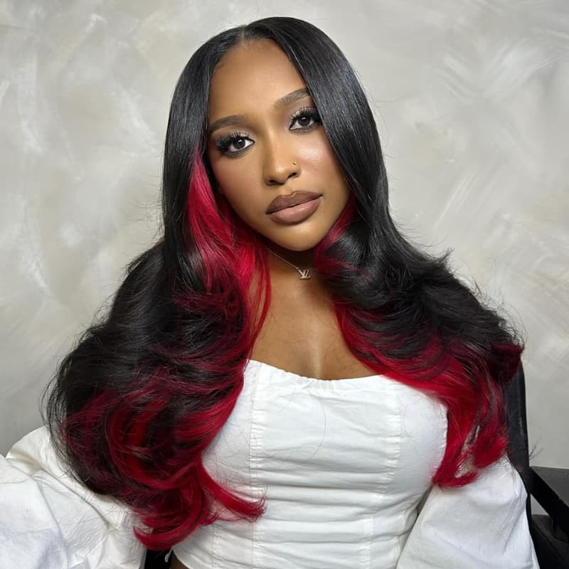 SWAY Peekaboo Black Burgundy 99J Red 13x4 Lace Front Human Hair Wigs 200 Density