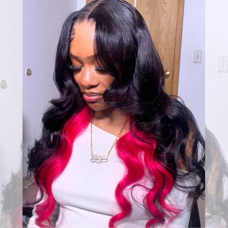 SWAY Peekaboo Black Red Two Tones 13x4 Lace Front Human Hair Wigs