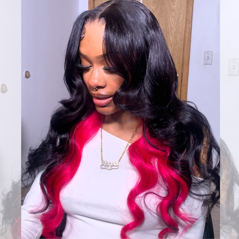 SWAY Peekaboo Black Red Two Tones 13x4 Lace Front Human Hair Wigs