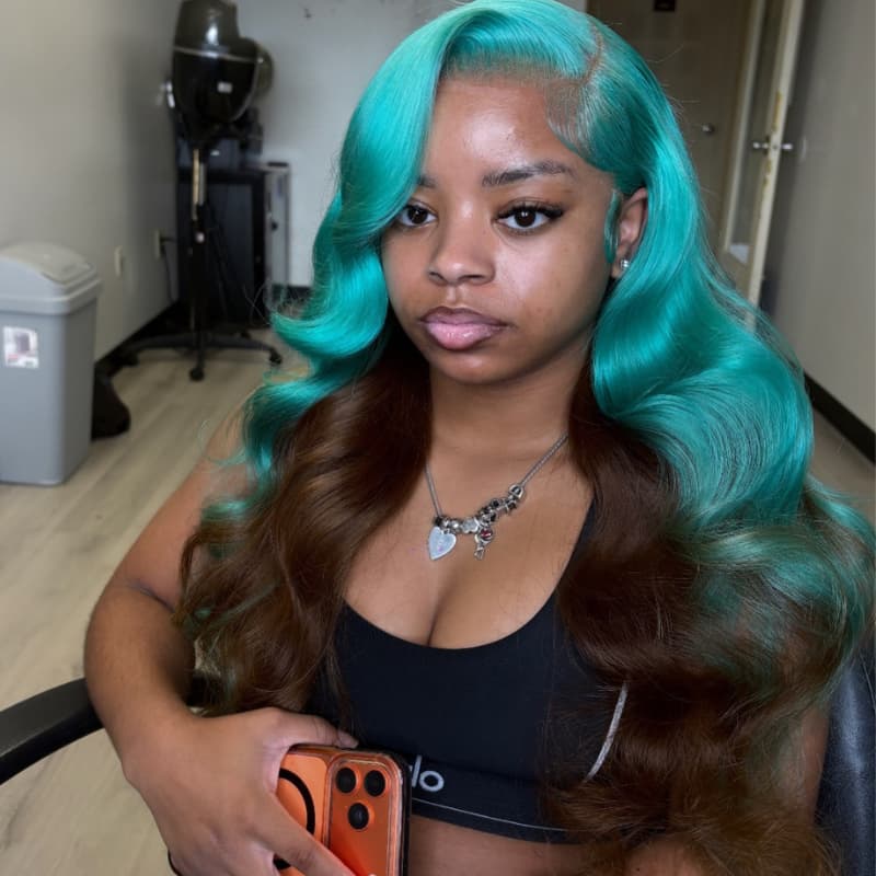 SWAY Peekaboo Ocean Blue Brown 13x4 Lace Front Human Hair Wig