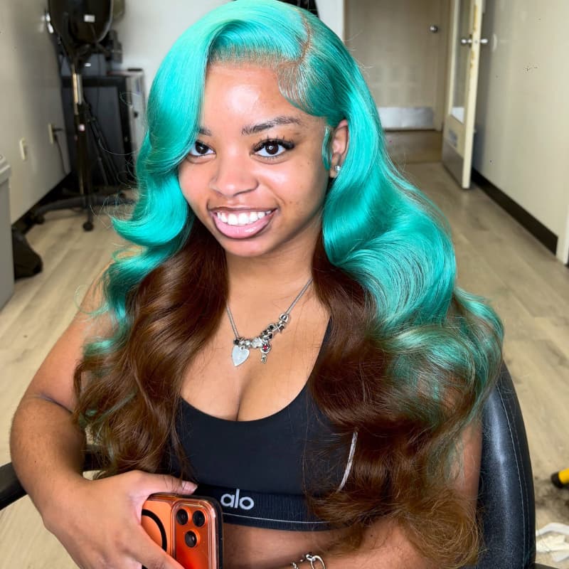 SWAY Peekaboo Ocean Blue Brown 13x4 Lace Front Human Hair Wig