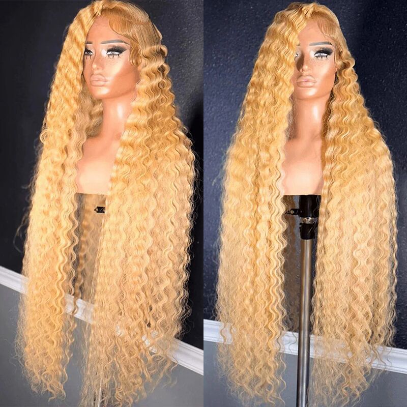 SWAY Platinum Strawberry Honey Blonde Deep Wave Curly 13x4 Lace Front Human Hair Wigs