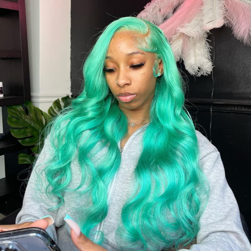 SWAY 30 32 34 Inch Pastel Green Body Wave HD Lace Front Human Hair Wig