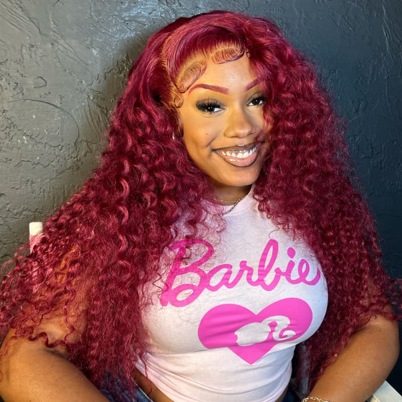 SWAY 99J Red Loose Deep Wave Wand Curls 13x4 Lace Front Human Hair Wig