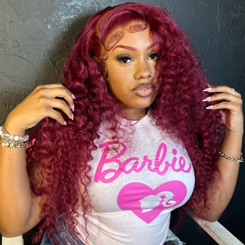 SWAY 99J Red Loose Deep Wave Wand Curls 13x4 Lace Front Human Hair Wig