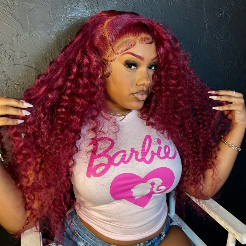 SWAY 99J Red Loose Deep Wave Wand Curls 13x4 Lace Front Human Hair Wig