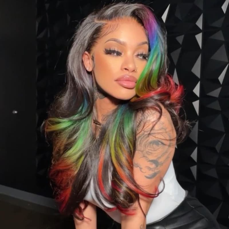 SWAY Black With Ombre Purple Blue Green Red Highlights Human Hair Wigs