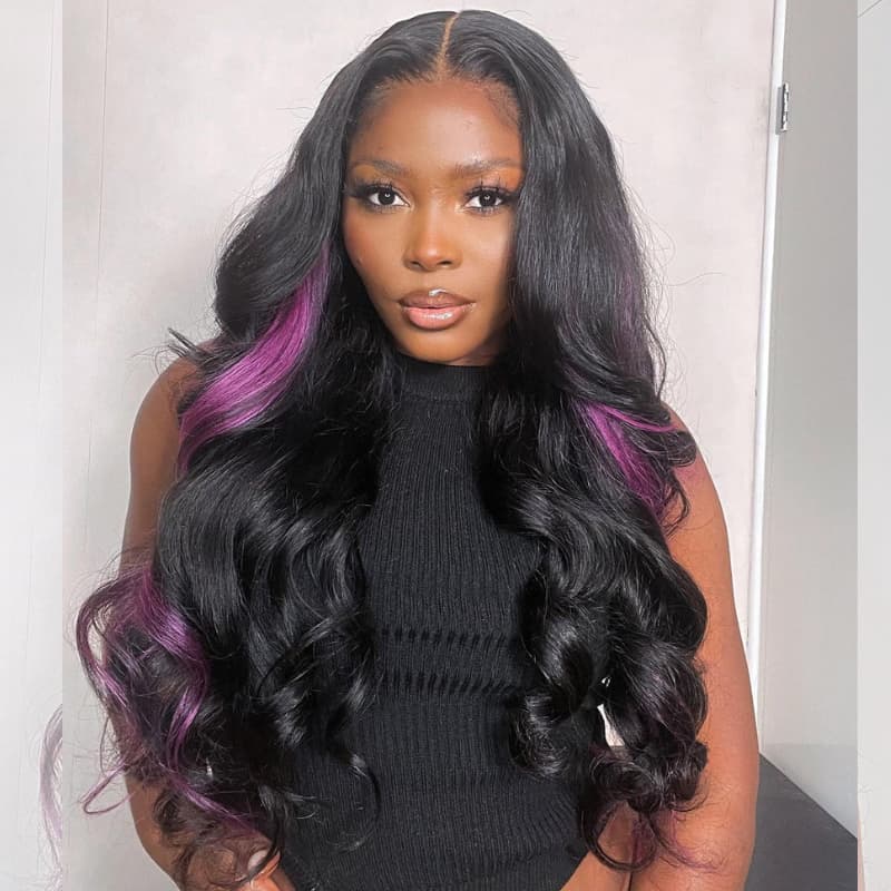 SWAY Black With Purple Streak 13x4 HD Lace Front Virgin Human Hair Wig