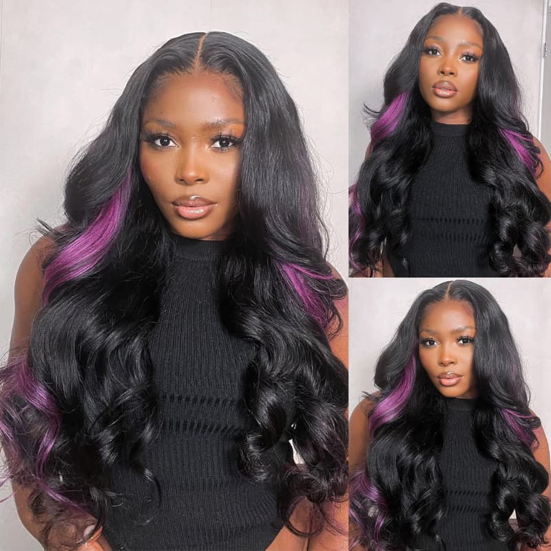 SWAY Black With Purple Streak 13x4 HD Lace Front Virgin Human Hair Wig