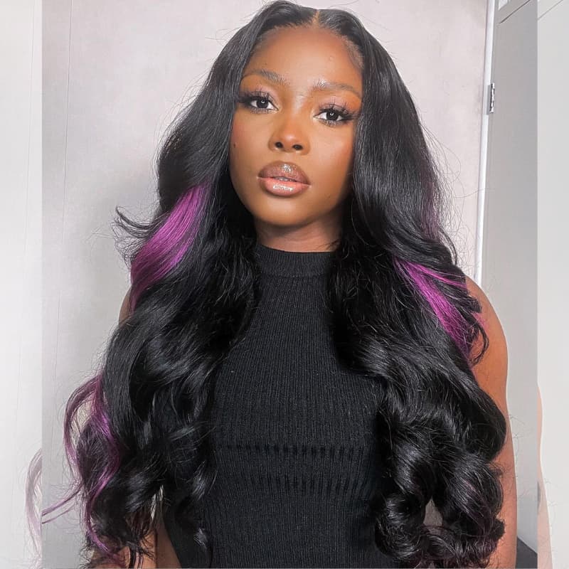 SWAY Black With Purple Streak 13x4 HD Lace Front Virgin Human Hair Wig