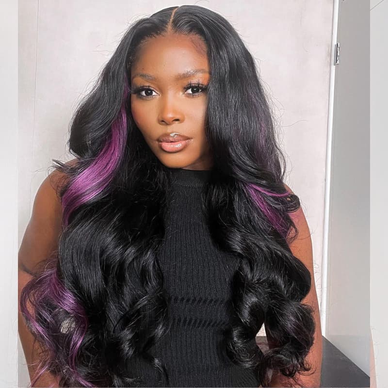 SWAY Black With Purple Streak 13x4 HD Lace Front Virgin Human Hair Wig