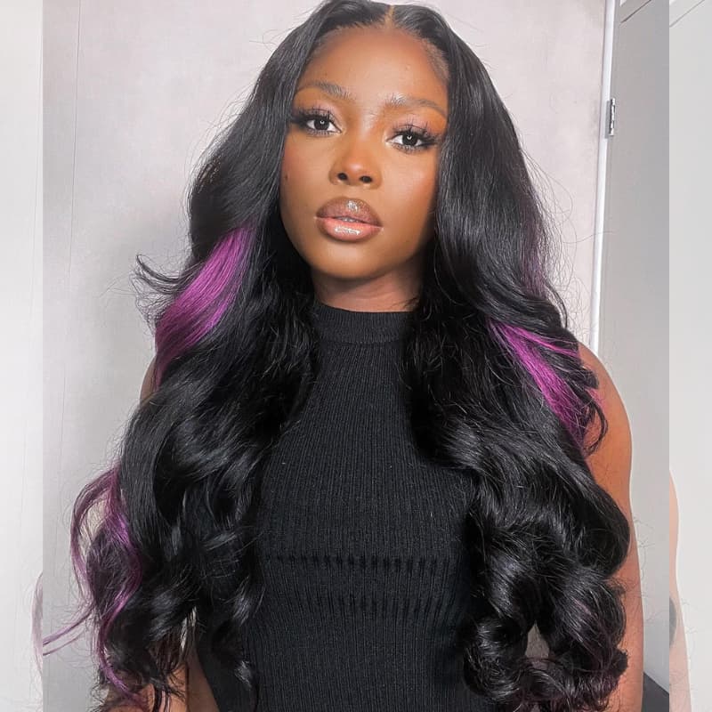 SWAY Black With Purple Streak 13x4 HD Lace Front Virgin Human Hair Wig