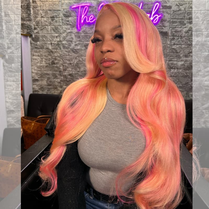 SWAY Blonde Pink Highlights 200 Density HD Lace Front Human Hair Wigs