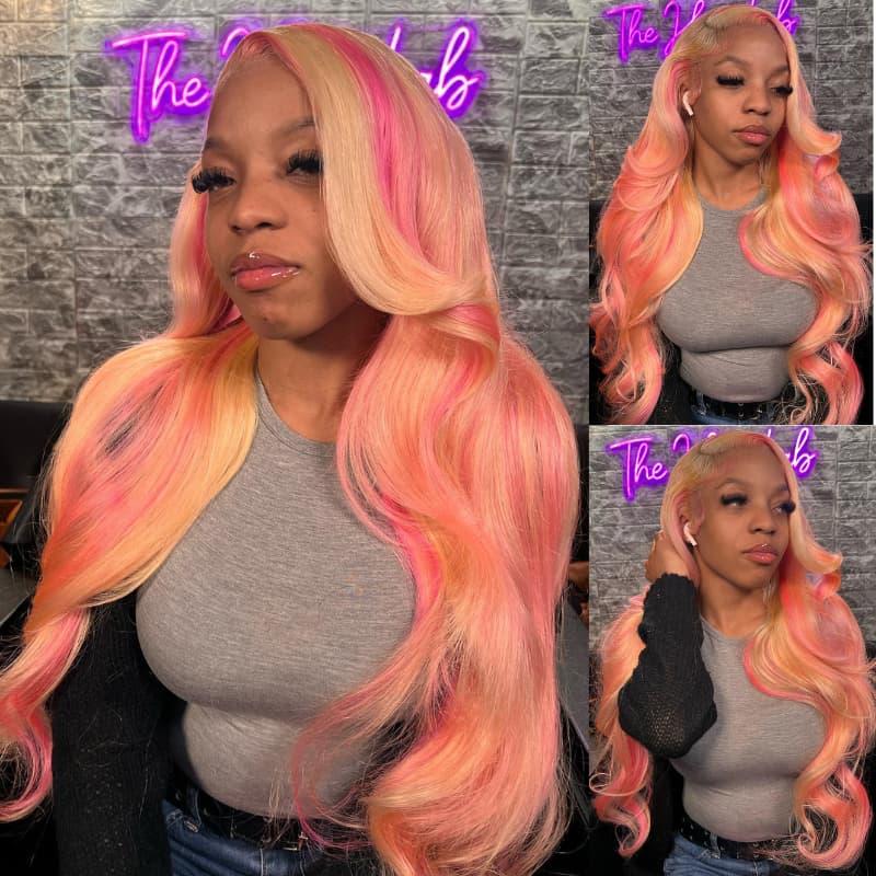 SWAY Blonde Pink Highlights 200 Density HD Lace Front Human Hair Wigs