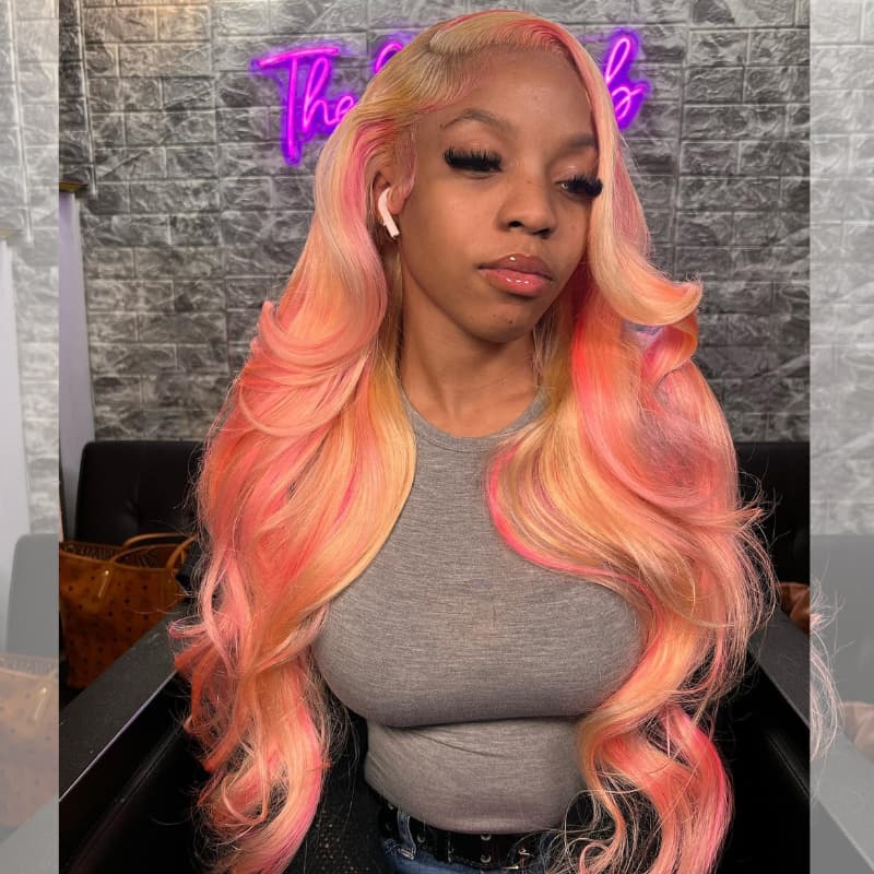 SWAY Blonde Pink Highlights 200 Density HD Lace Front Human Hair Wigs