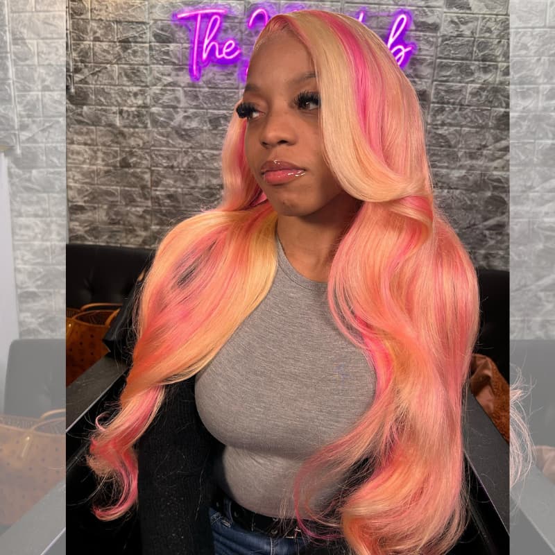 SWAY Blonde Pink Highlights 200 Density HD Lace Front Human Hair Wigs