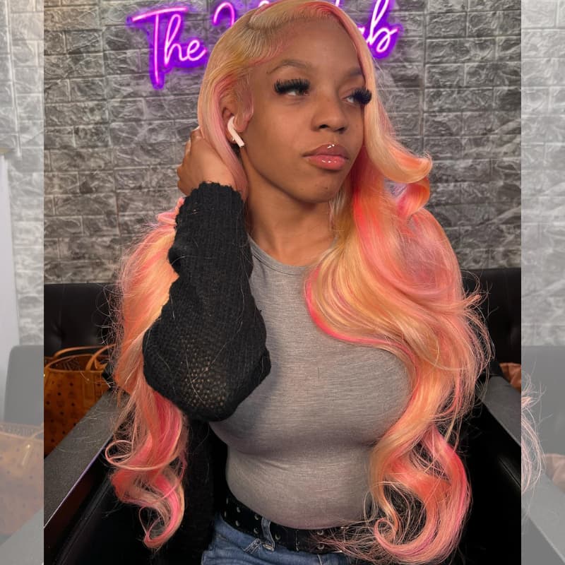 SWAY Blonde Pink Highlights 200 Density HD Lace Front Human Hair Wigs