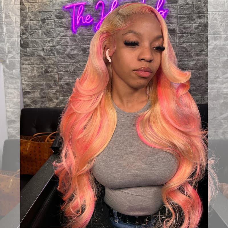 SWAY Blonde Pink Highlights 200 Density HD Lace Front Human Hair Wigs