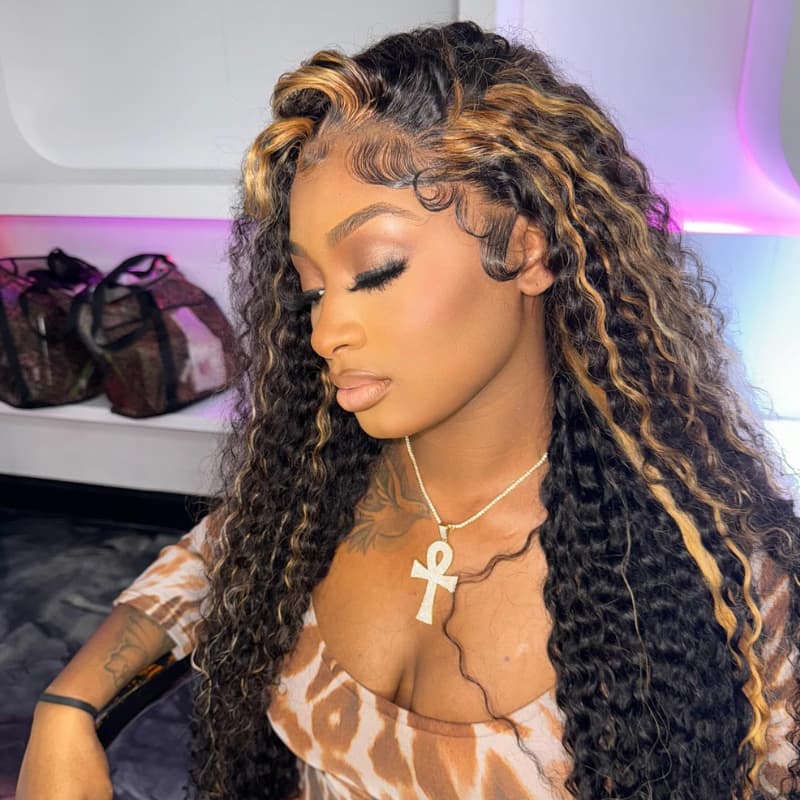 SWAY Brown Deep Wave Skunk Stripe Highlights Virgin Human Hair Wigs