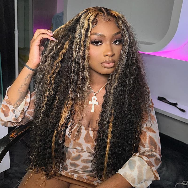 SWAY Brown Deep Wave Skunk Stripe Highlights Virgin Human Hair Wigs