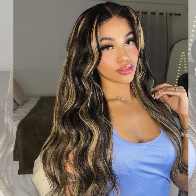 SWAY 200 Density Brown Highlight 13x4 Lace Front Virgin Human Hair Wig