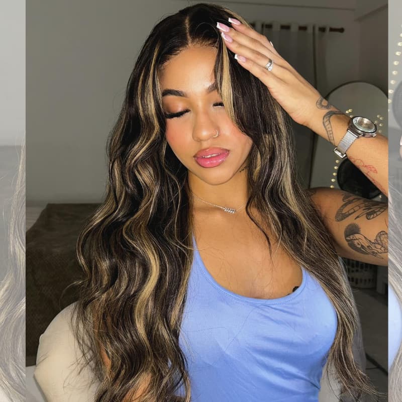 SWAY Brown Highlights Body Wave 13x4 Lace Front Virgin Human Hair Wigs
