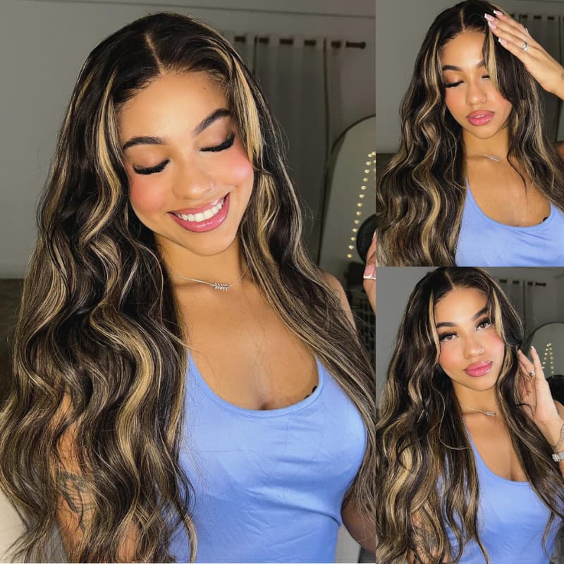 SWAY 200 Density Brown Highlight 13x4 Lace Front Virgin Human Hair Wig