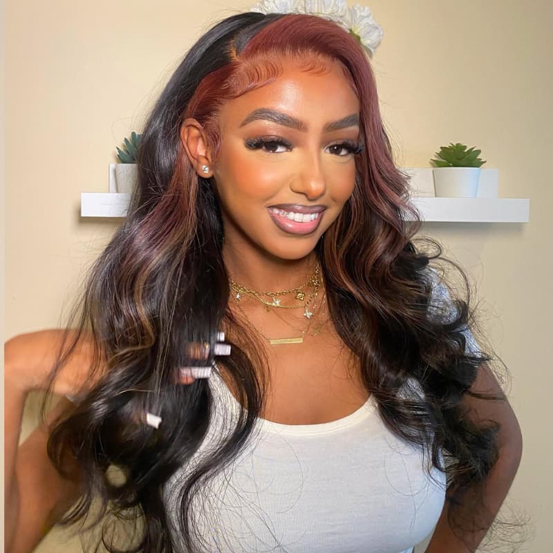 SWAY Chocolate Brown Skunk Stripe 13x4 HD Lace Front Human Hair Wigs