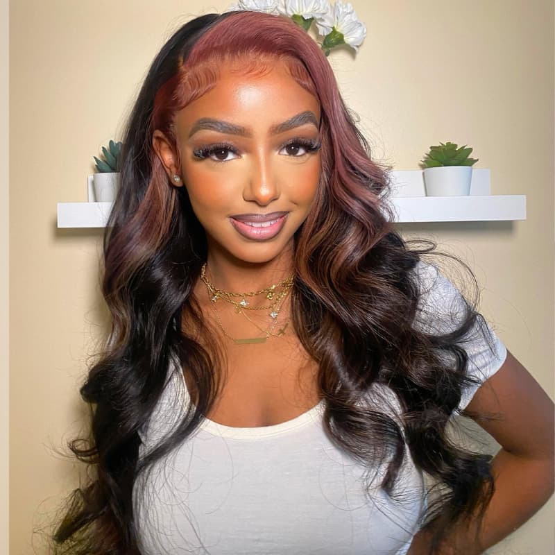 SWAY Chocolate Brown Skunk Stripe 13x4 HD Lace Front Human Hair Wigs