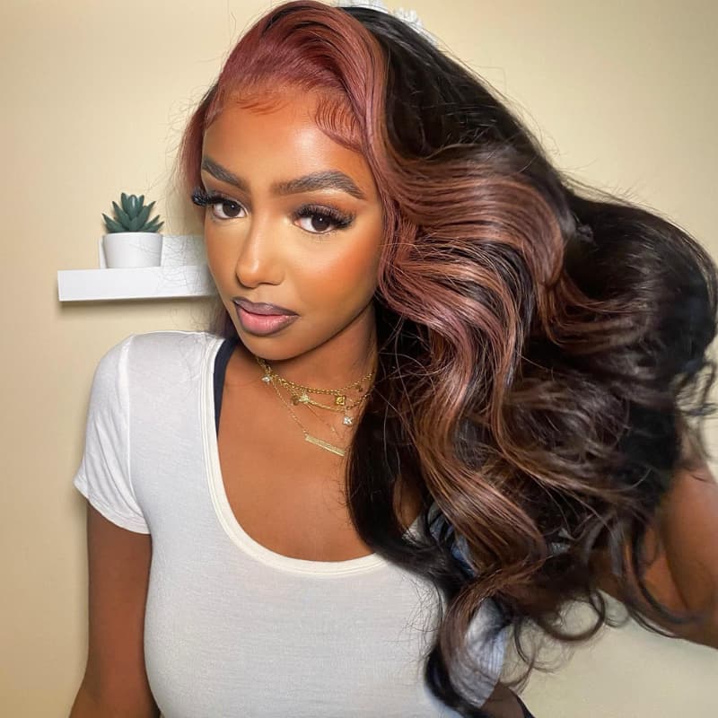 SWAY Chocolate Brown Skunk Stripe 13x4 HD Lace Front Human Hair Wigs