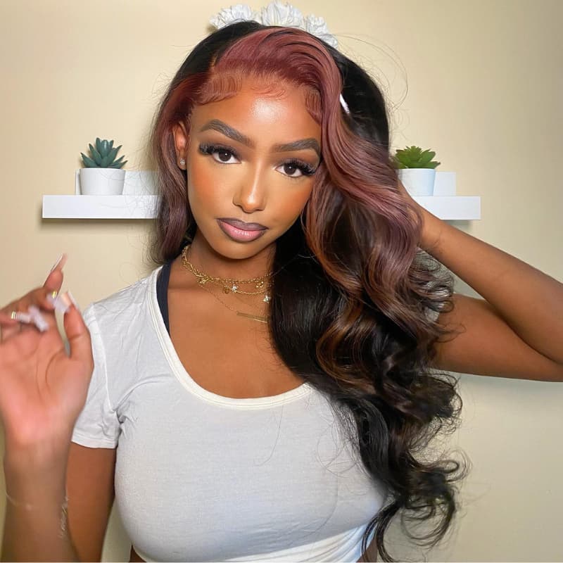 SWAY Chocolate Brown Skunk Stripe 13x4 HD Lace Front Human Hair Wigs