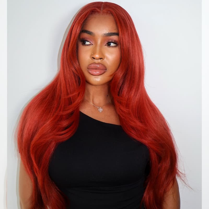 SWAY 200 Density Copper Red 13x4 Transparent Lace Front Human Hair Wig