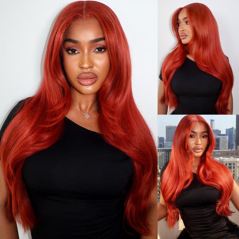 SWAY 200 Density Copper Red 13x4 Transparent Lace Front Human Hair Wig