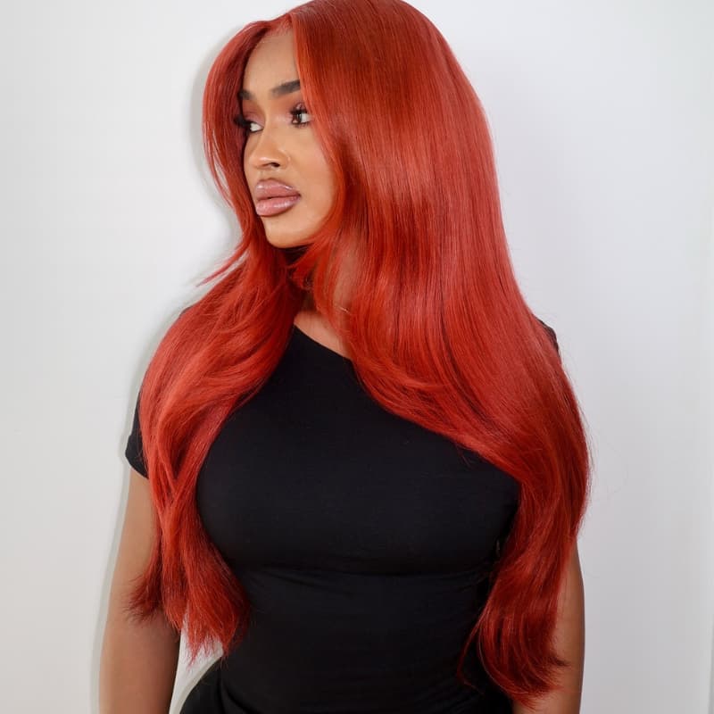 SWAY 200 Density Copper Red 13x4 Transparent Lace Front Human Hair Wig