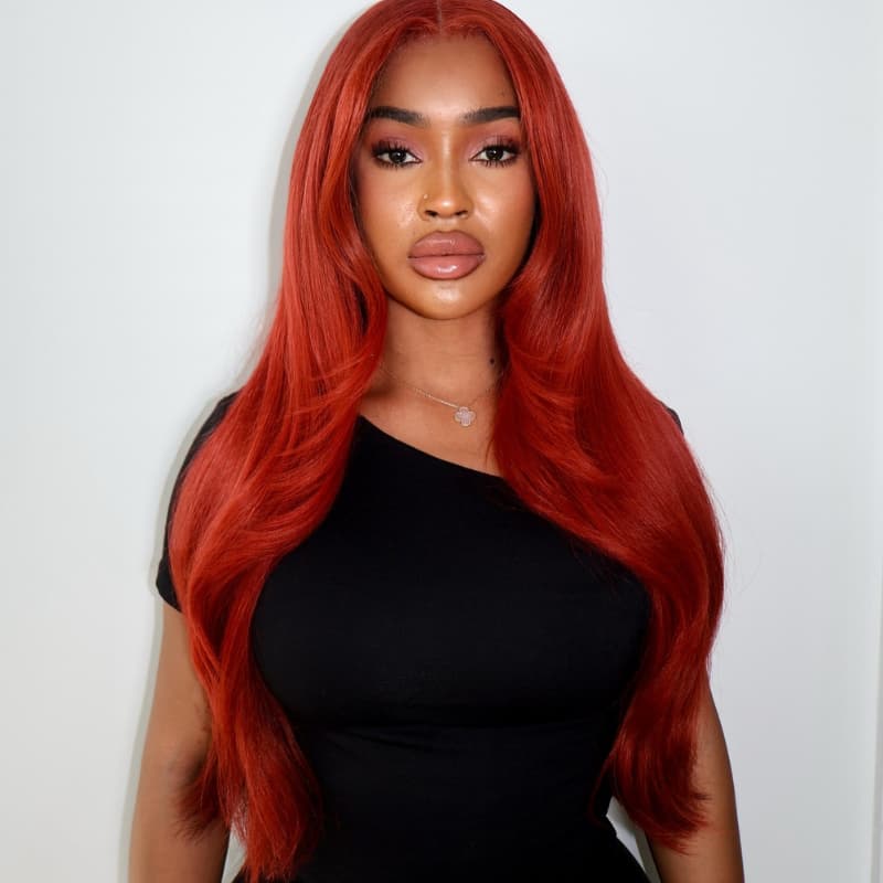 SWAY 200 Density Copper Red 13x4 Transparent Lace Front Human Hair Wig
