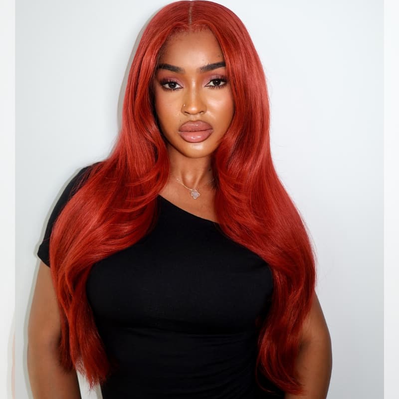 SWAY 200 Density Copper Red 13x4 Transparent Lace Front Human Hair Wig