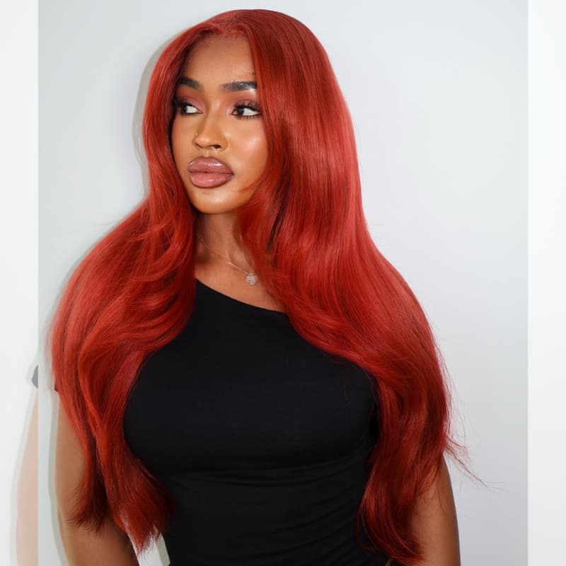 SWAY 200 Density Copper Red 13x4 Transparent Lace Front Human Hair Wig