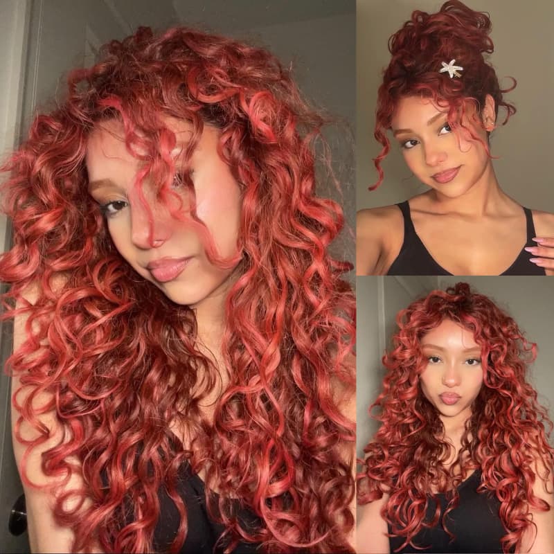 SWAY 200 Density Copper Red Loose Body Wave Lace Front Human Hair Wigs