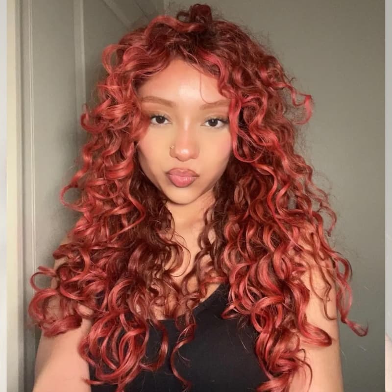 SWAY 200 Density Copper Red Loose Body Wave Lace Front Human Hair Wigs