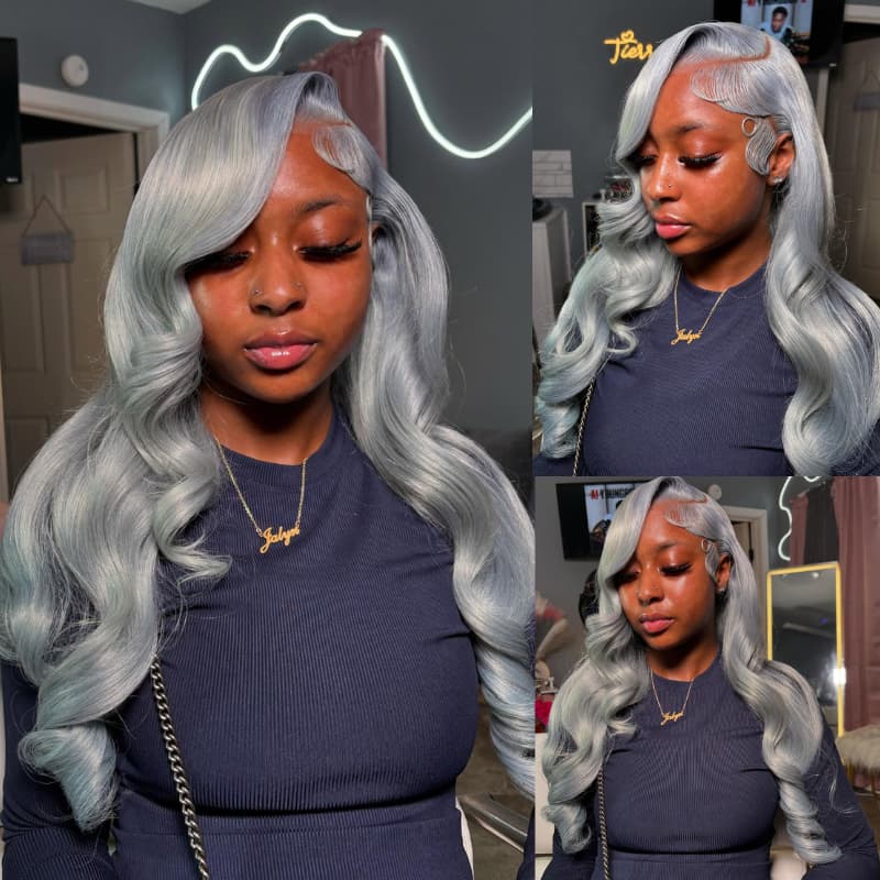 SWAY Gray Color 200 Density Grey 13x4 Lace Front Virgin Human Hair Wig