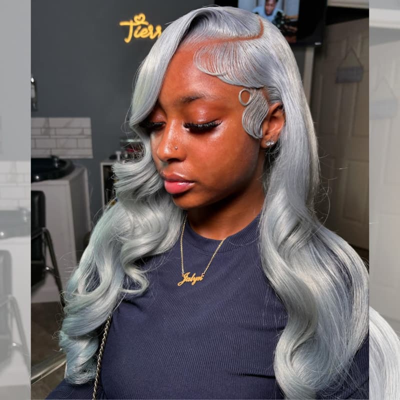 SWAY Gray Color 200 Density Grey 13x4 Lace Front Virgin Human Hair Wig