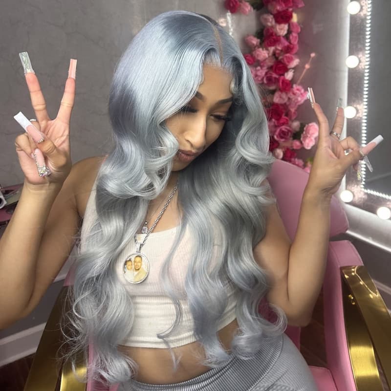 SWAY 200 Density Grey Color 13x4 Lace Front Body Wave Human Hair Wigs
