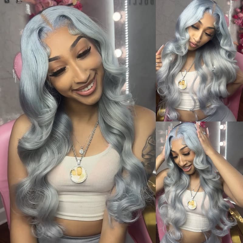 SWAY 200 Density Grey Color 13x4 Lace Front Body Wave Human Hair Wigs