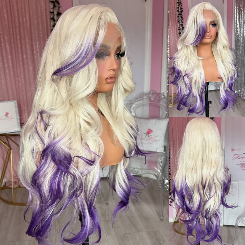 SWAY Ombre Blonde Purple 13x4 Transparent Lace Front Human Hair Wigs