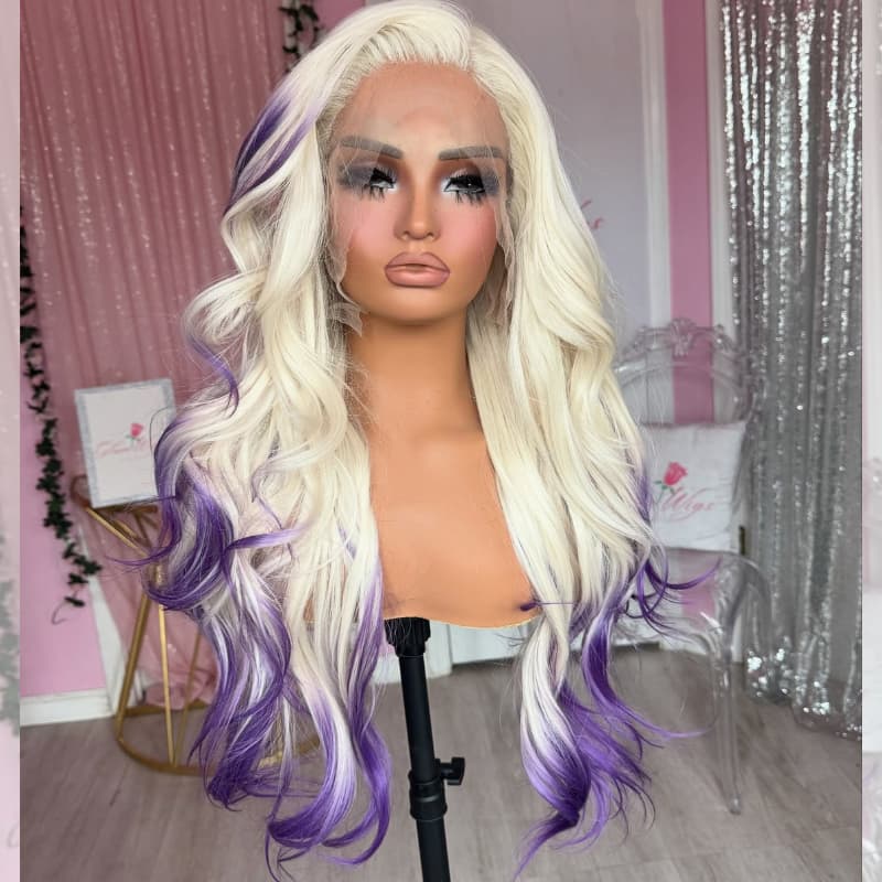 SWAY 200 Density Ombre Blonde Purple Body Wave Virgin Human Hair Wigs