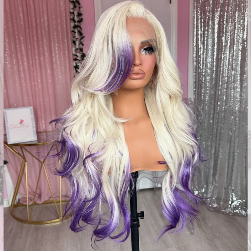 SWAY 200 Density Ombre Blonde Purple Body Wave Virgin Human Hair Wigs