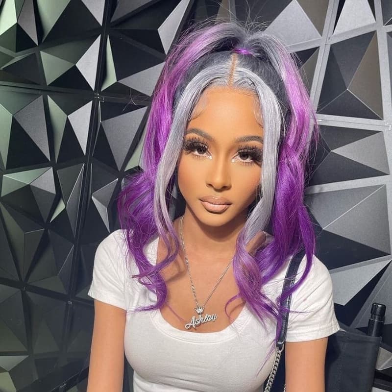 SWAY Ombre Gray Purple 200 Density 13x4 Lace Front Remy Human Hair Wig