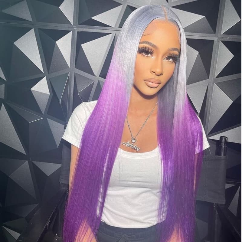 SWAY Ombre Gray Purple 200 Density 13x4 Lace Front Remy Human Hair Wig